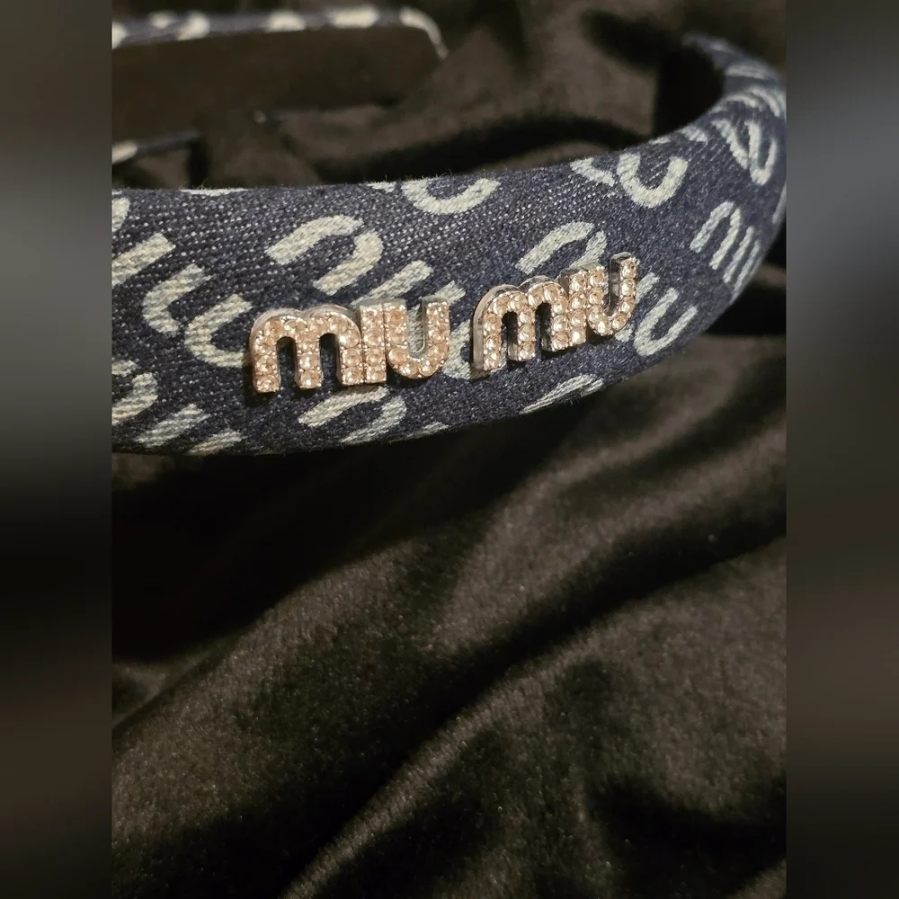 Miu Miu Navy and Silver Logo Headband